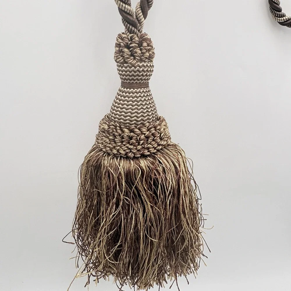 Pair Decorative Curtain Tassel Tiebacks Brown Beige Rope Window Holdbacks 24